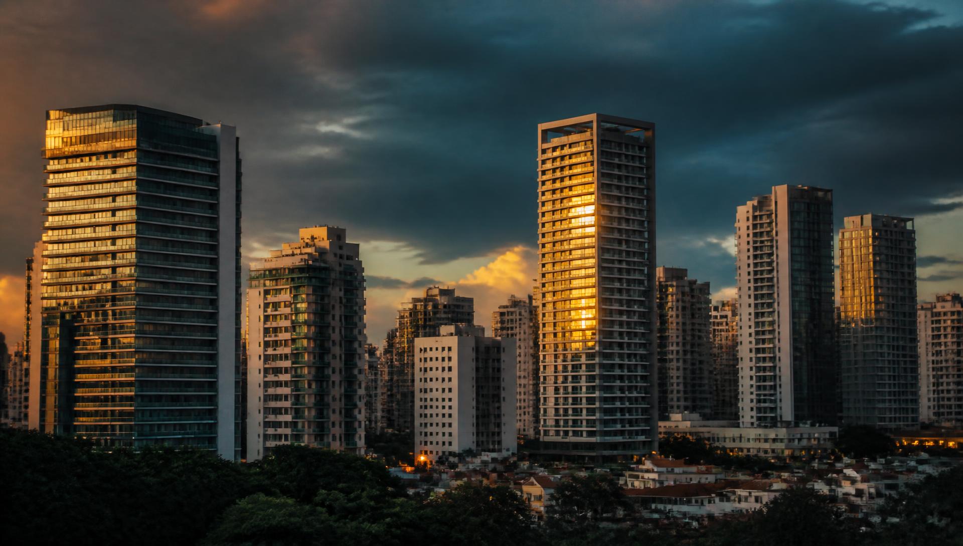 Skyline de torres residenciais modernas ao entardecer